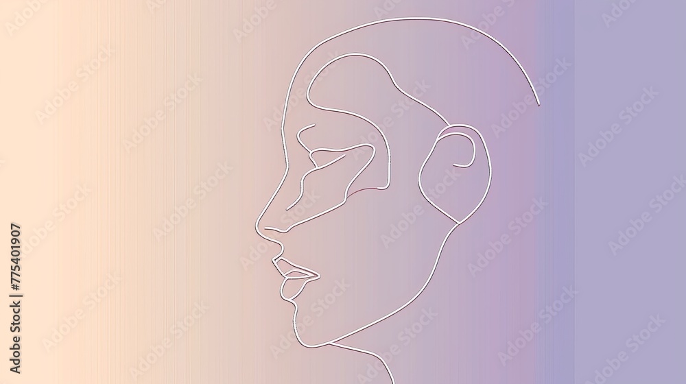 Create a minimalist profile of the human face with one continuous line, using a calm gradient background to symbolize the depth of personality --no text, titles --ar 16:9 --quality 0.5 --stylize 0 Job Create a minimalist profile of the human face with one continuous line, using a calm gradient background to symbolize the depth of personality --no text, titles --ar 16:9 --quality 0.5 --stylize 0 Job