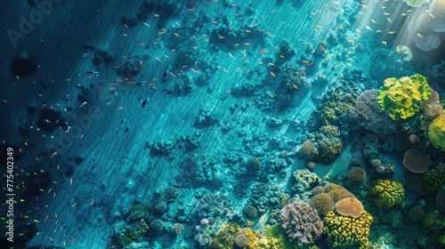 Coral reef teems with life under clear waters and sunlight, celebrating World Oceans Day