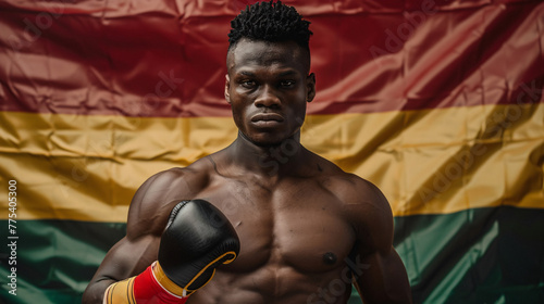 Ghanaian Boxer Portrayed with National Flag photo