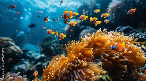 Vibrant coral reef in high res ocean scene marine biodiversity in photographic realism