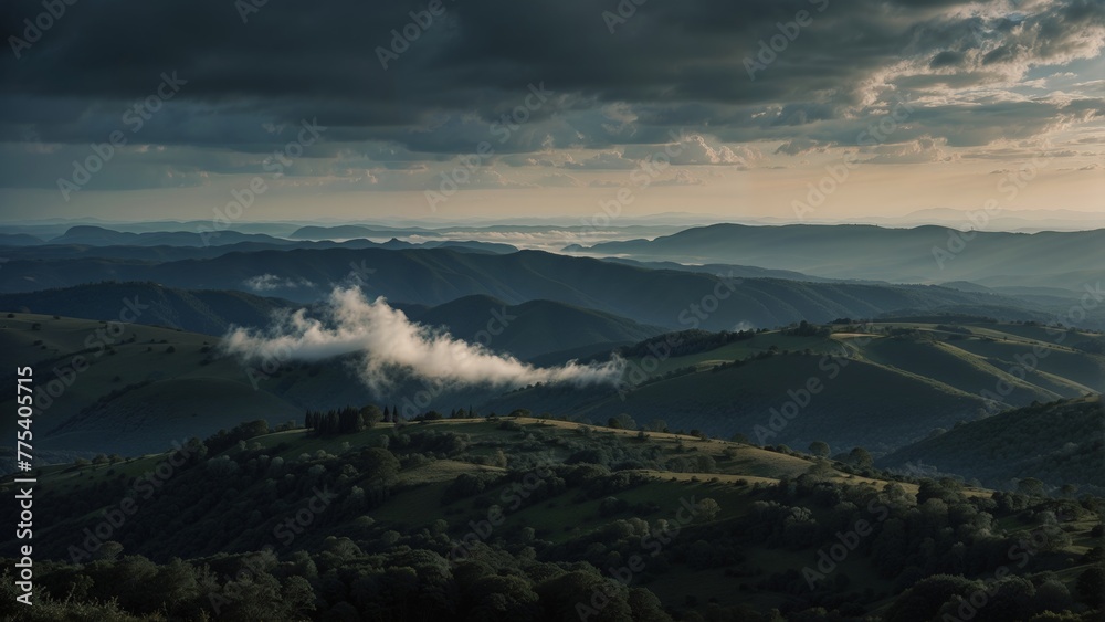 Beautiful landscape with fog in the mountains