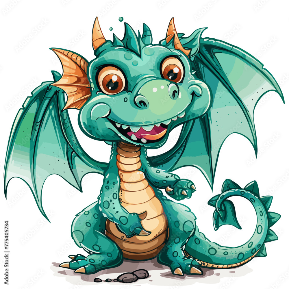Fototapeta premium Cute dragon cartoon character isolated on white background. Vector illustration.