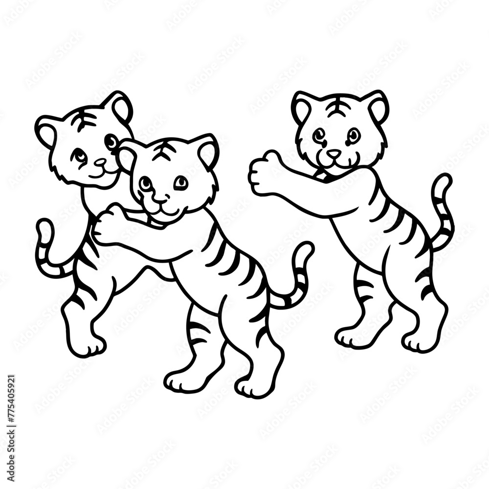 Fototapeta premium 3 tigers line art design vector 