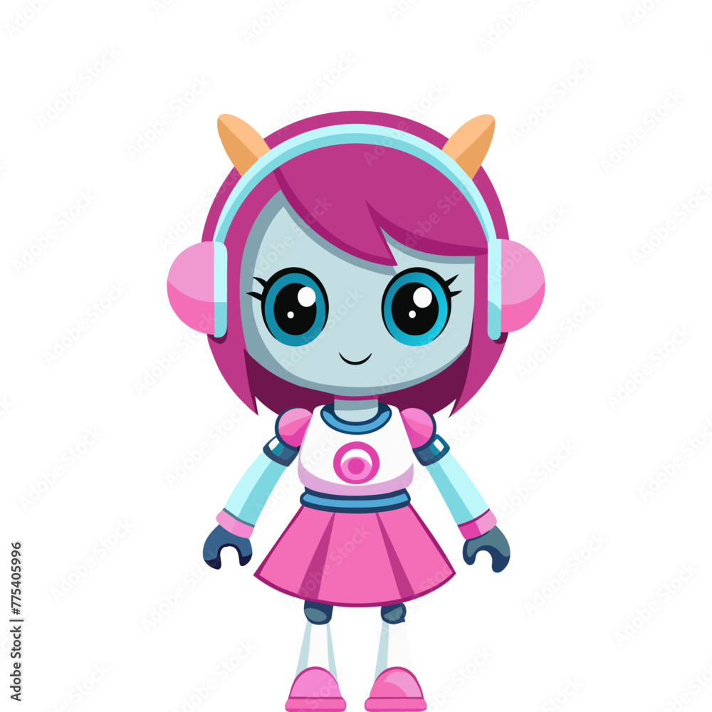 Vector cute robot girl cartoon illustration design 