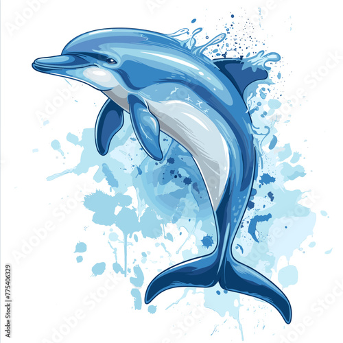 Dolphin with splashes of water. Hand drawn vector illustration.