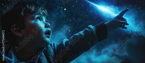 A young child gazes up at the sky, where an open galaxy gleams. 👧🌌 A moment of wonder and discovery under the vast cosmic expanse. #StarryEyes