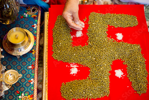 Hindu priest prepares for ceremony