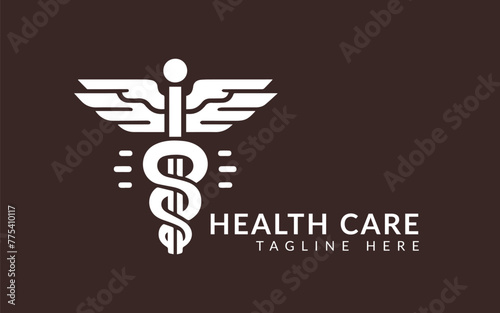Black and white Asclepius logo
