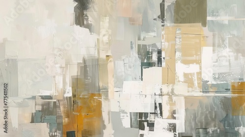 Abstract Cityscape with Overlapping Geometric Shapes and Muted Colors, Modern Art