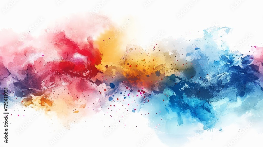 Abstract Colorful Watercolor Composition on White Background, Modern Digital Art Painting