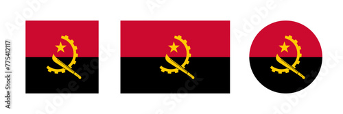 Angola flag vector icon set. Angolan flag vector sign in round and square. Flag of Angola icon in circle photo