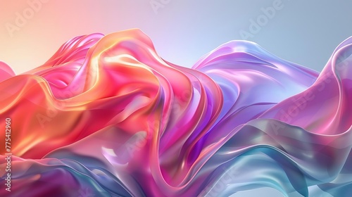 Abstract glossy gradient colored smooth wave shapes, futuristic 3D rendering