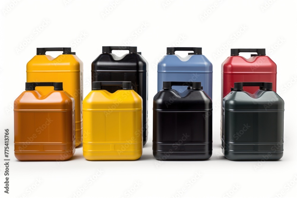 Plastic gasoline containers over white background. Plastic gasoline containers over white background.