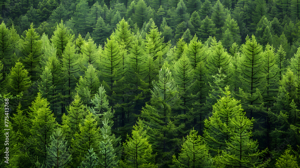 Fototapeta premium A serene and lush green pine forest with intricate patterns. Earth Day Concept