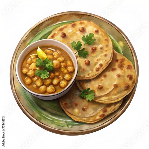 Chole bhature is a North Indian food dish,  Chole Kulche or roadside choley Kulcha popular in India and pakistan is a popular streetfood photo