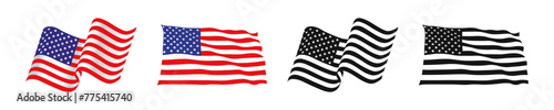 USA flag waving. American national symbol colored and flat black style.