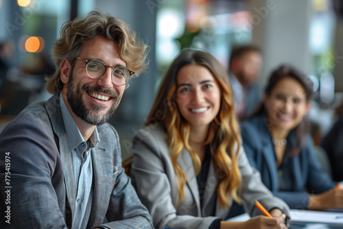 Smiling business team in a meeting at modern office