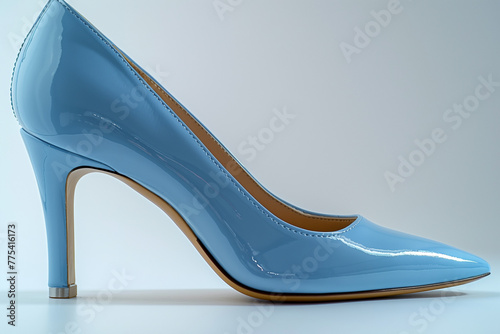 Blue High Heels on White Background photo