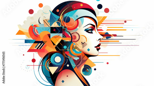  Woman s profile with colorful geometric elements as representation of complex functions of the mind. Abstract concept of mental health  peace of mind  mindful living. Psychology  psychotherapy.