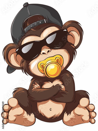 Cool Baby Monkey Like a Boss Toddler with Baseball Cap and large Sunglasses Mini Chef Baby Monkey