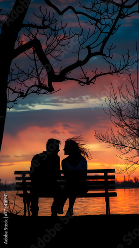 The Eternal Dance of Twilight Love: A Silhouette of Two Lovers Immersed in Each Other's Being