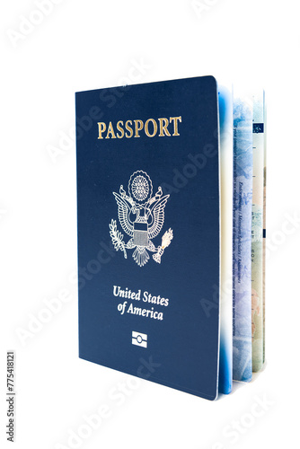 American US Citizen Passport isolated on white background.