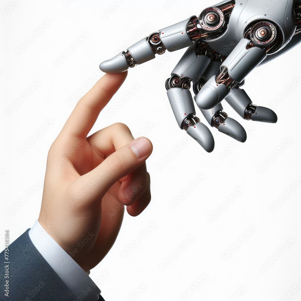 Futuristic concept of human hand touching Ai robot hand Futuristic concept of human hand touching Ai robot hand