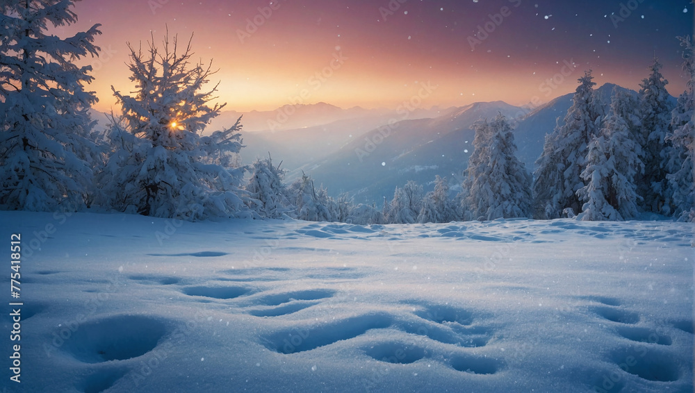 Winter’s Whisper: Ultrawide Panorama of Light Snowfall Over Pristine Snowdrifts
