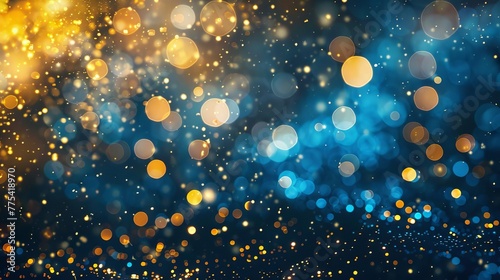 Blue and gold abstract bokeh background for New Year's Eve celebration, AI-generated festive party backdrop