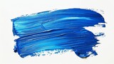 Blue paint brush stroke texture swatch isolated on white, abstract art background
