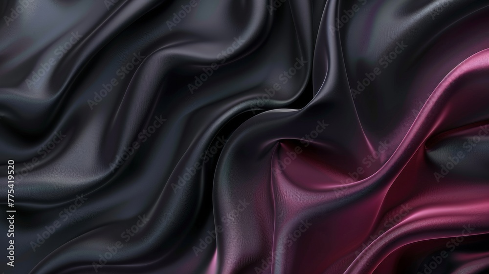Draped fabric texture in black and magenta. Soft folds and color contrast. Concept for luxury and elegant design.