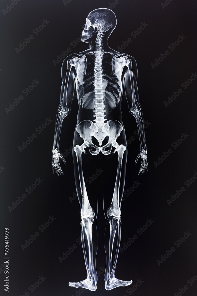 black and white x-ray of a human, photo of a skeleton, generative AI