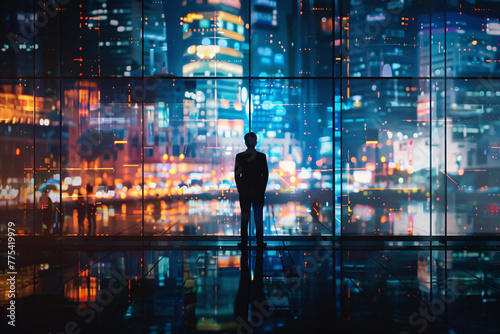 Wallpaper Mural Urban Nightlife: Cityscape with People Walking Amidst Digital Lights and Skyscrapers Torontodigital.ca