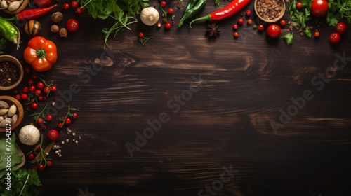 Fresh Herbs and Vegetables on Wooden Table Ai generated