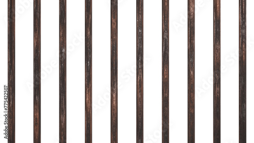 Old rusty metal prison bars. Isolated iron rods background. 3D rendering.