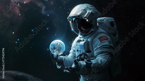 Explorer of the Cosmos: Astronaut with a Globe of Starlight