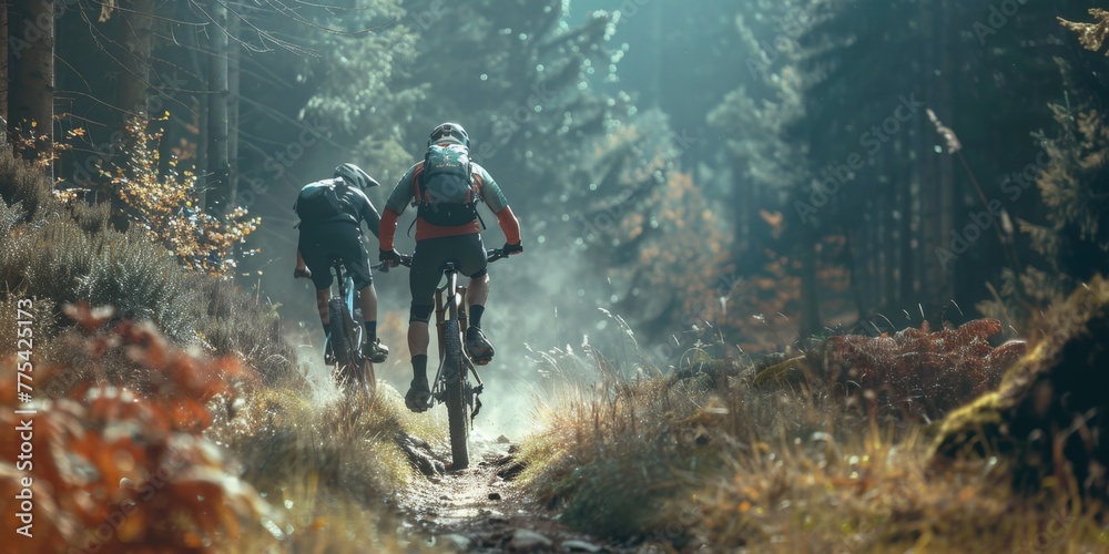 aggressive cyclist riding in the forest Generative AI