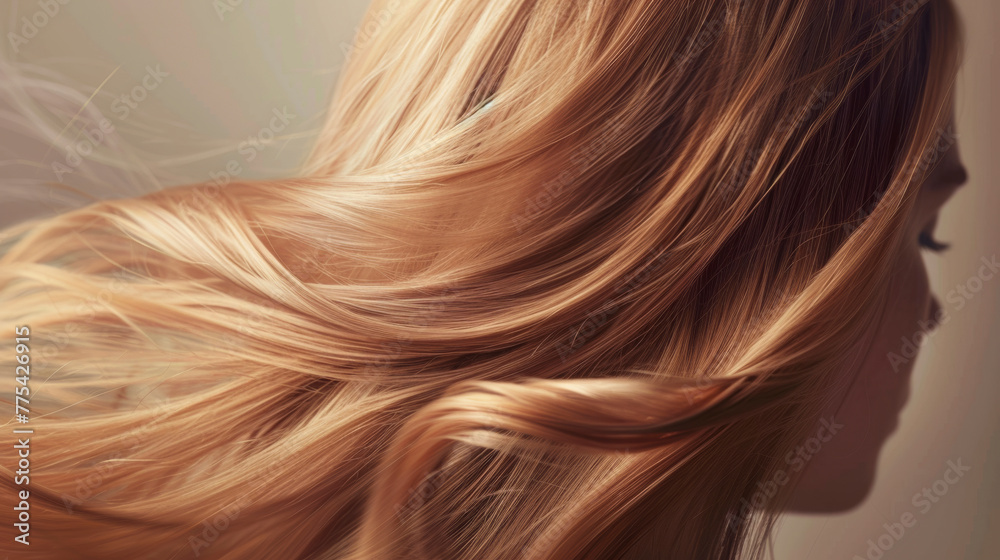 Naklejka premium Profile of Young Woman with Flowing Ginger Hair. Serenity in Motion