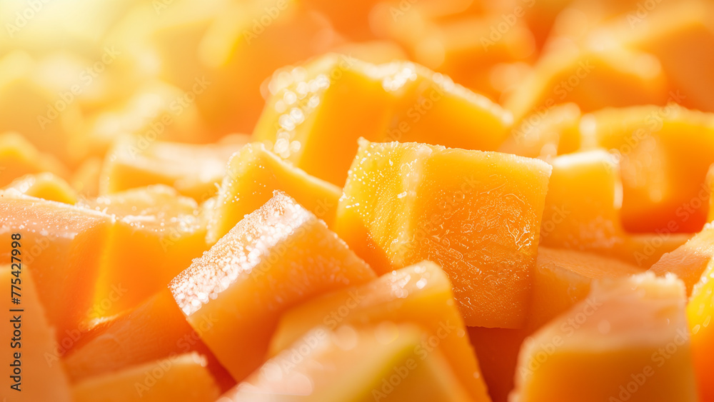 Tropical Delight: Closeup of Mango Cubes in High Resolution Tropical Delight: Closeup of Mango Cubes in High Resolution