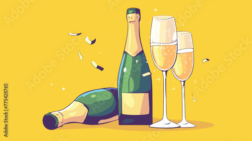 Champagne line icon 2d flat cartoon vactor illustra
