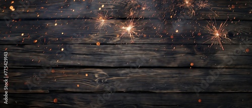 ylvester 2025, New Year's Eve, New Year background panorama long - Firework Fireworks on rustic brown wooden wood texture