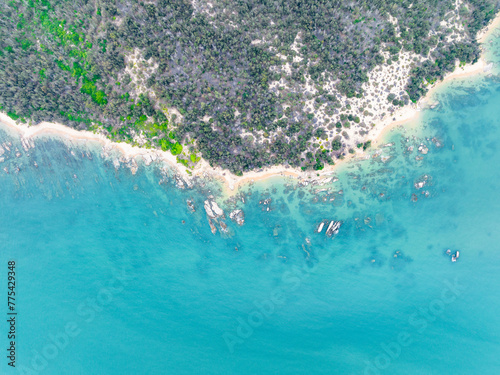 Aerial photography of coastal scenery in Qizi Bay, Changjiang, Hainan, China in summer photo