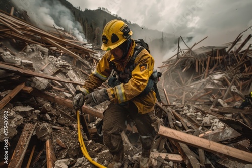 Heartwarming rescuers portrait, honoring bravery and compassion of those who dedicate their lives to saving others, capturing courage and selflessness of rescue workers in powerful visual narrative. photo