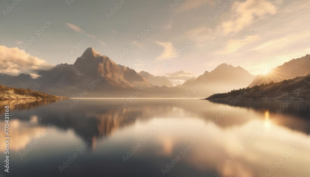 3d render fantasy landscape panorama with mountains reflecting in the water abstract background spiritual zen wallpaper with skyline generative ai