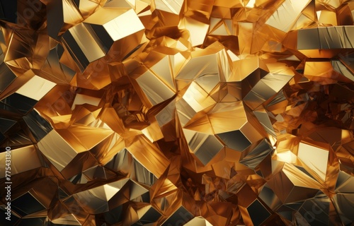 A bunch of gold cubes are arranged in a pattern. Generative AI. photo