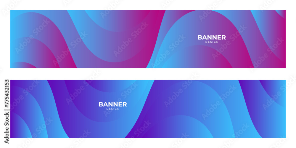set of pink blue purple gradient wave banner background