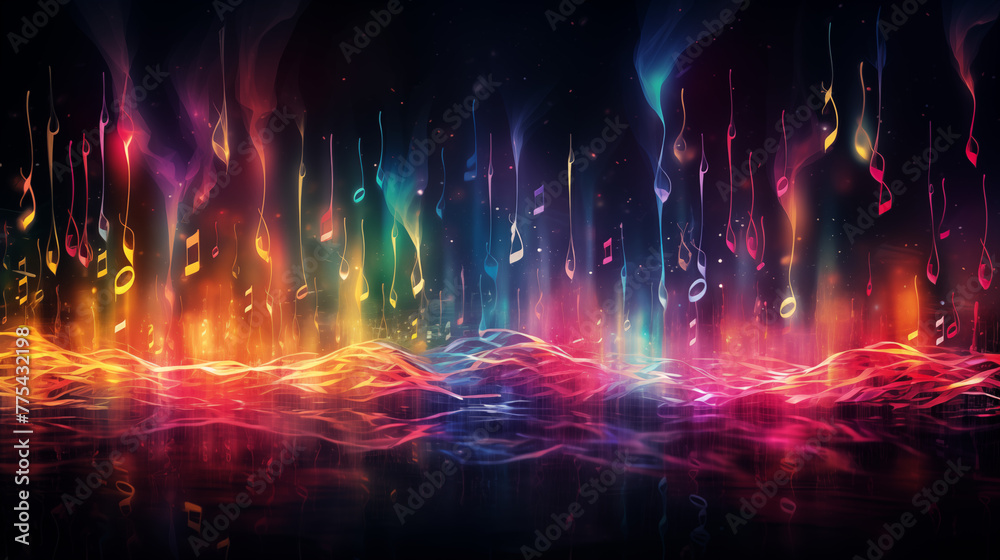 Abstract Digital Art with Music Notes and Waves Abstract Digital Art with Music Notes and Waves