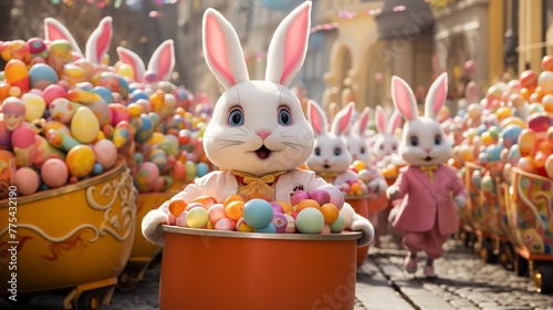 Festive Easter parade with colorful floats and marching bands