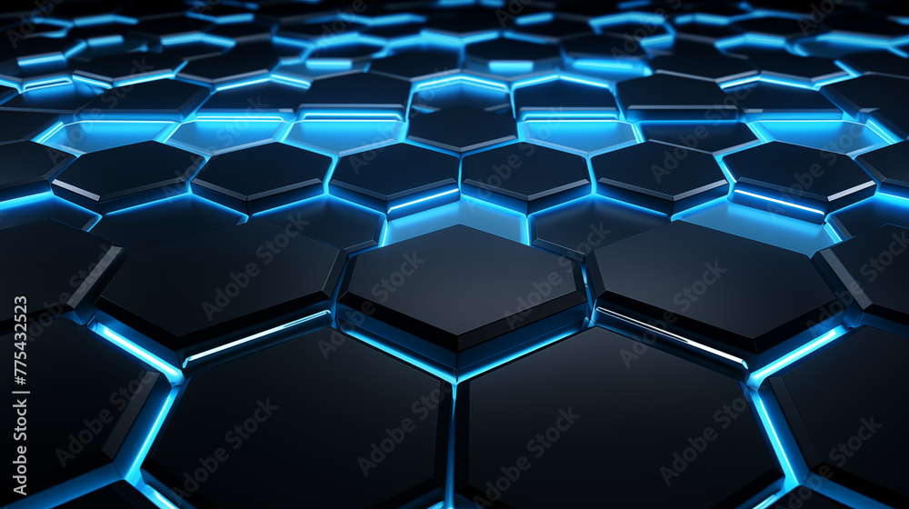 Digital Blue Hexagons with Neon Edges for Technology-Themed Background Digital Blue Hexagons with Neon Edges for Technology-Themed Background