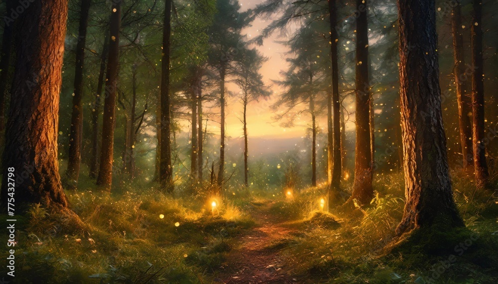 magical fantasy fairy tale scenery night in a forest made with generative ai